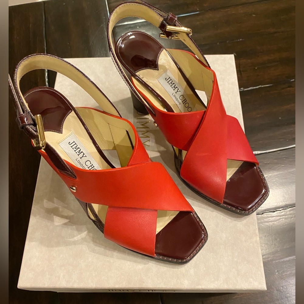 Jimmy Choo Vachetta red leather patent heels size 36.5